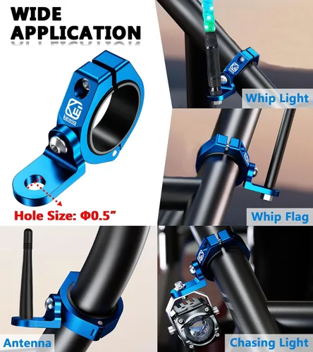 Vista 6 de UTV Whip Light Mount, Sturdy Aluminium Alloy UTV Whip Flag Mount, 360° Rotating Adjustable Off-road Light Bar Mounting Bracket for 1.5" / 1.65