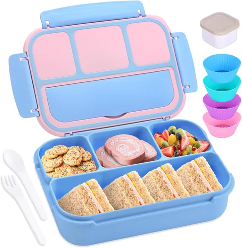 Vista 15 de shell and turtle Lonchera Bento para niños y niñas, lonchera Bento para adultos con 4 compartimentos, recipientes de almuerzo con utensilios, tarro
