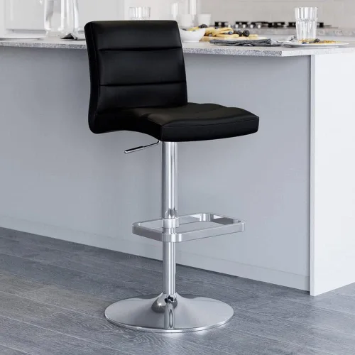 Vista 107 de Zuri Muebles Taburete de bar moderno de altura ajustable gris exuberante con base plana redonda cepillada