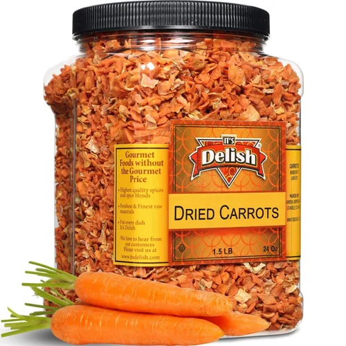 Its Delish - Zanahorias secas de 36 onzas (2.25 libras) Contenedor de zanahorias picadas deshidratadas | Dados de zanahoria para sopas de verduras,