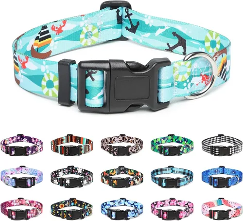 Vista 41 de Mercano - Collar ajustable para perro, patrones de diseño especial, collar de nailon suave cómodo y duradero para perros pequeños, medianos