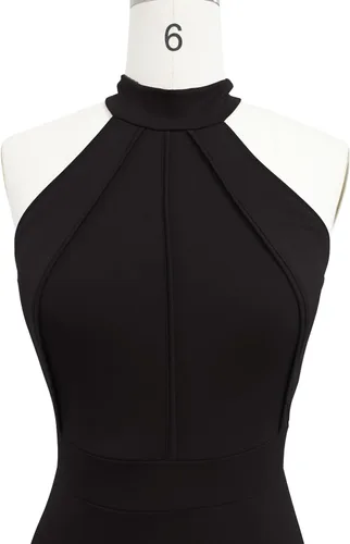 Vista 4 de Vestido largo de noche estilo sirena Berydress para mujer con cuello halter distinguido y elegante sin mangas color sólido elástico ideal