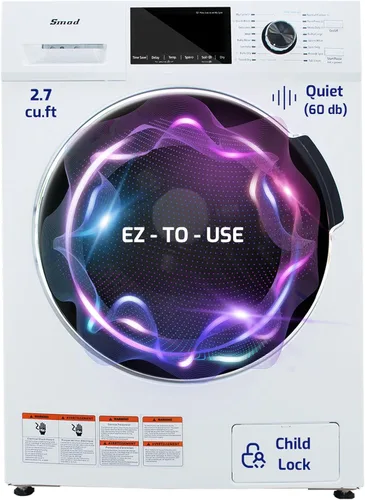 Combo de lavadora y secadora de 26 libras de 24 pulgadas, 2.7 pies cúbicos. Lavadora y secadora todo en uno sin ventilación con pantalla LED y 16