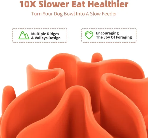Vista 4 de Jaoul Cuencos para perros de alimentación lenta, rompecabezas con 21 ventosas de pulpo para perros de raza pequeña (4 pulgadas, naranja)