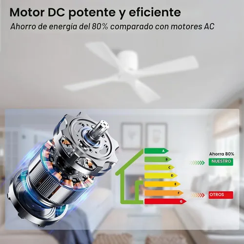 Vista 7 de WINGBO - Ventilador de techo sin luz - 48 pulgadas, ventilador de techo empotrado de madera sólida con control remoto, 4 aspas reversibles, motor DC
