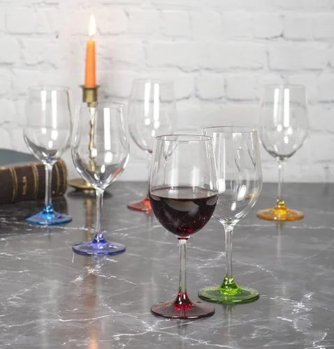 Vista 5 de Red Co. Juego de 6 copas de vino clásicas de acrílico transparente de 12 onzas líquidas para exteriores con bases