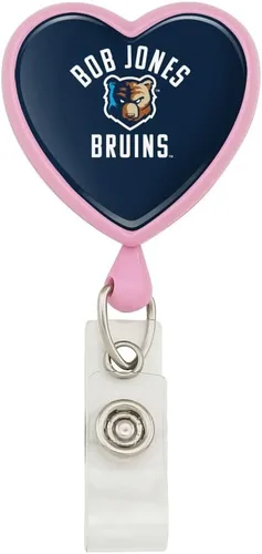 Bob Jones University Bruins Logo Heart Lanyard Retractable Reel Badge ID Card Holder - Rosa
