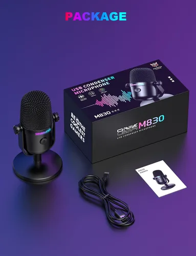 Vista 8 de Micrófono para juegos con cancelación de ruido y botón de silencio, micrófono de condensador USB para transmisión/grabación, diseño ultracompacto