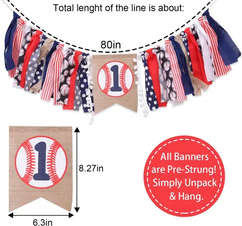 Vista 3 de Cartel de béisbol para el primer cumpleaños para silla de bebé, decoración de primer cumpleaños para niño, traje de aplastamiento de pasteles