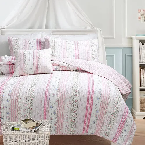 Vista 25 de Cozy Line Home Fashions Queen - Juego de edredón reversible de 7 piezas con bonito bordado de búho rosa, azul y verde, 100% algodón, colcha