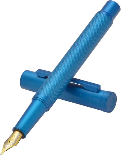 Vista 3 de Pluma fuente estilográfica, negro, azul, plateado, punta fina, punta extra fina, punta doblada