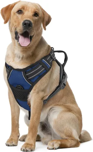 Vista 10 de MoNiBloom Arnés reflectante para perro, arnés de chaleco sin tirones con asa, arnés ajustable y acolchado suave para mascotas para perros grandes