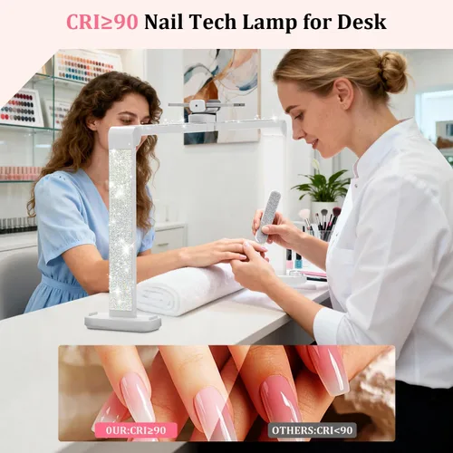 Vista 3 de iVict Lámpara de escritorio de uñas, luz tecnológica de uñas de 34 pulgadas con soporte para teléfono, 0-100% brillo ajustable, temperatura