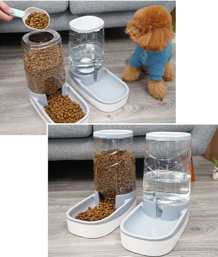 Vista 5 de Comedero automático para gatos con gravedad para perros de 1 galón, comedero autodispensable para mascotas pequeñas y medianas, gran capacidad (azul)