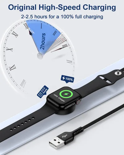 Vista 3 de Cable de carga para Apple Watch, cable de carga magnético para iWatch USB de 3 pies, cargador inalámbrico trenzado para reloj inteligente, cable