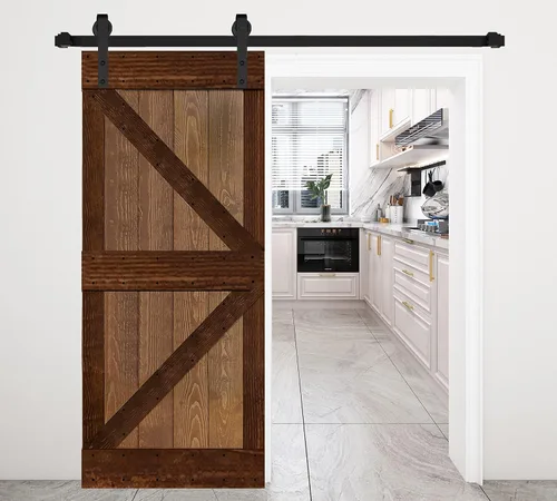 Vista 15 de K Style - Losa para puerta corrediza de granero de madera maciza con acabado de nogal oscuro y café Kona (24 x 84 pulgadas), requiere montaje