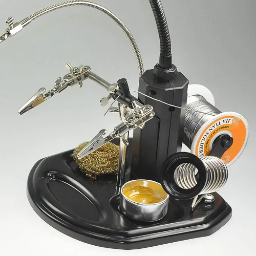 Vista 5 de Estación de lupa con luz LED para manos libres - FEITA 2.5X/4X Soporte de lupa iluminado con base pesada y abrazadera auxiliar con pinzas