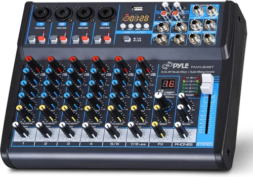 Pyle - Mezclador de audio profesional, tablero de sonido, consola de mesa, sistema de interfaz de 8 canales, USB digital, Bluetooth, MP3, entrada de