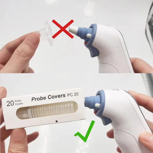Vista 5 de 100 fundas desechables para sonda de termómetros de oído, orejeras ergonómicas suaves sin contacto, repuesto para oído, termómetro de oído, filtros
