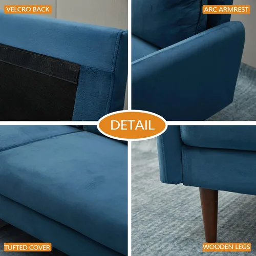 Vista 70 de INSTORY Sofá de terciopelo Sofá moderno de mediados de siglo con patas de madera para sala de estar - Beige