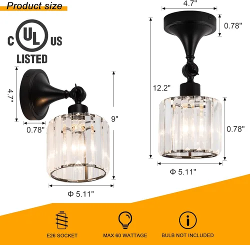 Vista 2 de Lámpara de techo de montaje empotrado, moderna, negra, para entrada, granja, porche, pasillo, cocina, dormitorio