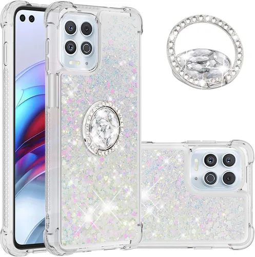 CCSmall Funda con purpurina para Moto Edge S (no Edge) con soporte para anillo, funda para Moto G100, brillante flotante líquido suave TPU cojín de