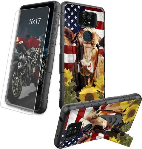 Vista 46 de Funda para AT&T Maestro Max 2021/Cricket Ovation 2 con protector de pantalla de vidrio templado, funda resistente con función atril integrada