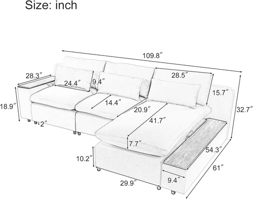 Vista 29 de Sofá modular de felpilla con tapicería en forma de L, sofá modular de 4 asientos con otomana extraíble y 5 almohadas para sala de estar, apartamento