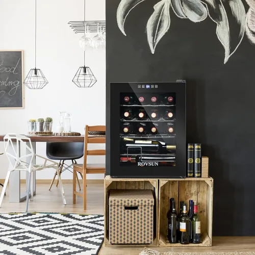 Vista 9 de ROVSUN Refrigerador de vino de 16 botellas, compresor independiente, enfriador de vino, refrigerador de vino con control digital de temperatura