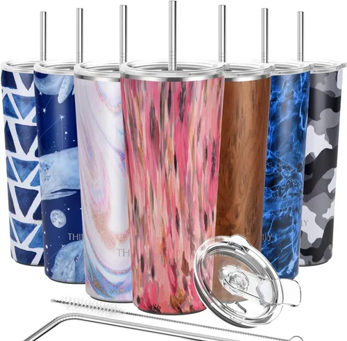 Vista 18 de THILY Vaso de viaje de acero inoxidable aislado al vacío, taza de café de 26 onzas con 2 tapas y popotes, a prueba de salpicaduras, mantiene