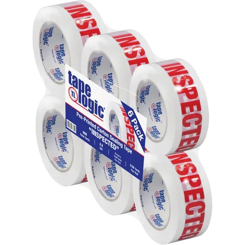 BOX USA Tape Logic - Cinta de embalaje resistente, 2 pulgadas x 110 yardas, 2.2 mil, color rojo/blanco, paquete de 6 unidades "inspeccionadas",