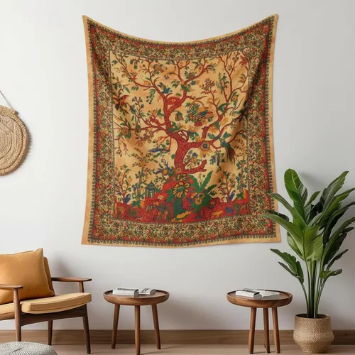 Vista 17 de Craft Trade Tapiz de algodón indio con mandala para colgar en la pared, diseño de árbol de la vida, estético, bohemio, hippie, sala de estar, Verde