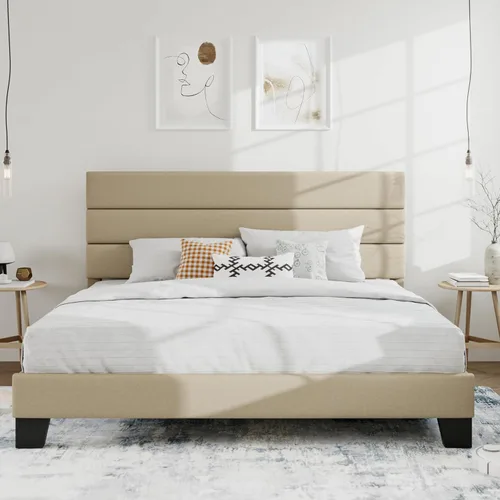 Vista 31 de SHA CERLIN Base de cama de plataforma completa con cabecera de tela tapizada, base de colchón con fuerte soporte de listones de madera, no necesita