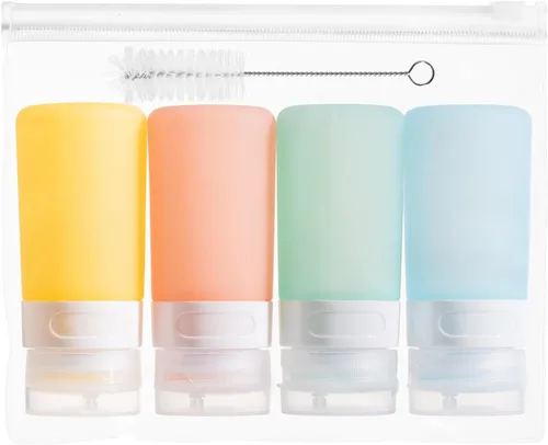 Vista 32 de MICEBAY Botellas exprimibles de condimentos para salsas, mini recipiente de silicona para aderezo de ensalada de 1 onza para llevar con bolsa