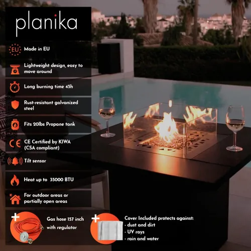 Vista 4 de Planika - Mesa cuadrada - Mesa para fogata de gas, calentador de espacio de propano de 35 pulgadas de ancho, mesa de centro para exterior, chimenea