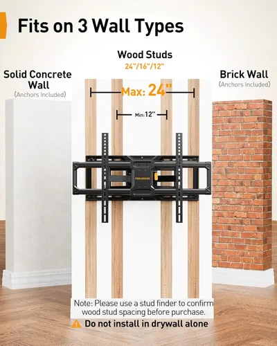 Vista 3 de Perlegear AuraFrame™ - Soporte de pared para TV preensamblado con luz LED para televisores de 42"–90" hasta 68 kg, soporte de pared de movimiento