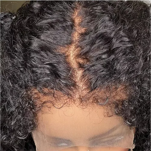 Vista 4 de Pelucas de cabello humano rizado profundo, peluca de encaje transparente de 13 x 6 pulgadas, nudos blanqueados previamente despuntados con cabello