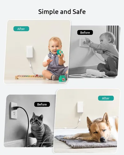 Vista 7 de NUTICT 2 Prong to 3 Prong Outlet Adapter, 1.5FT Two Prong Extension Cord with 3 Grounded Outlets, Low Profile Flat Polarized Plug & Ultra-Thin