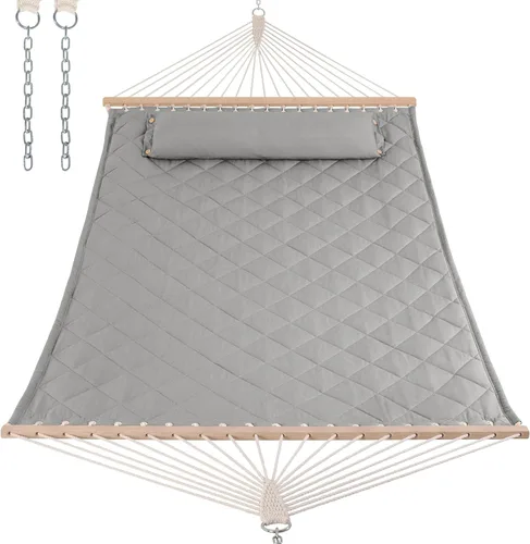 Vista 16 de ANOW Hamaca doble con combo de soporte de acero resistente de 12 pies, hamaca acolchada para 2 personas con soporte para exterior, capacidad