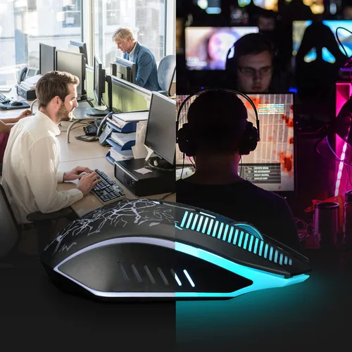 Vista 5 de CHONCHOW Ratón inalámbrico para juegos recargable con retroiluminación LED 2.4G, receptor USB de 3600 DPI, inalámbrico, portátil, de alto