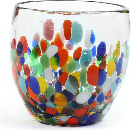 Vista 9 de Handmade con Amor - Vasos mexicanos soplados a mano de 9 onzas - Juego de 6, 9 onzas líquidas cada uno, confeti