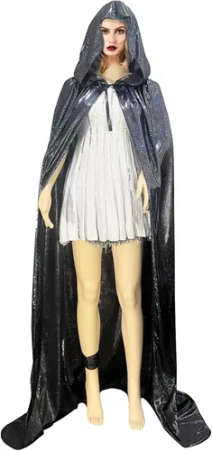 Vista 8 de KOMUSMO Capa de Halloween con capucha, unisex, capa de terciopelo de longitud completa, capa de mago, disfraz de cosplay de 59 pulgadas