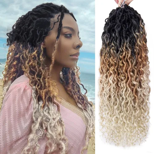 Vista 32 de Goddess Locs - Rastas de cabello corto rizado bohemio sintético de 10 pulgadas, paquete de 8 paquetes de trenzas de ganchillo preenrolladas