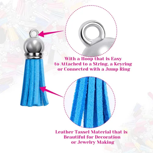 Vista 5 de Cridoz 200 borlas de cuero para llavero, a granel para manualidades, espacios en blanco acrílico, dijes, aretes, pulseras y fabricación de joyas
