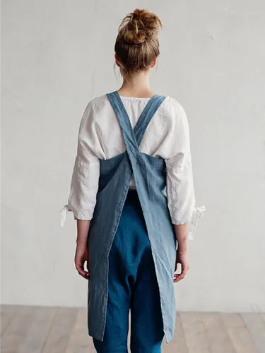 Vista 2 de MagicLinen 100% Linen Apron - Japanese Cross Back Apron with Pockets for Women and Men - Pinafore