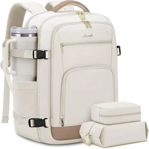 Vista 31 de LOVEVOOK Mochila de viaje para mujer y hombre, Beige, Mochilas de viaje