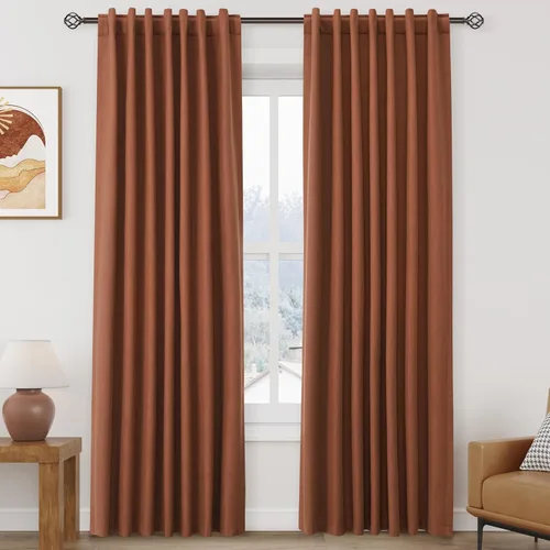 Vista 91 de Cortinas de lino verde aguamarina de 102 pulgadas de largo con pestaña trasera, bolsillo para barra, cortinas de lino opacas que absorben el sonido