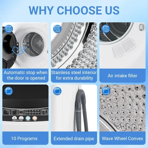 Vista 3 de Erivess Juego de secadora de ropa portátil de 1.6 pies cúbicos y lavadora automática completa de 16 libras, combo de lavadora y centrifugadora, tina