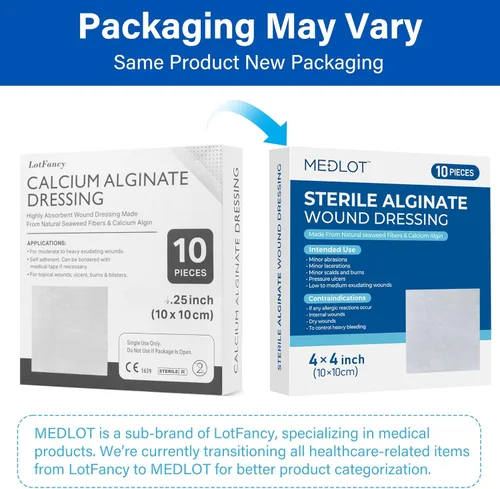 Vista 7 de LotFancy Almohadillas de alginato de calcio, parches de 4 x 4 pulgadas, paquete de 10, relleno antiadherente estéril, apósito altamente absorbente