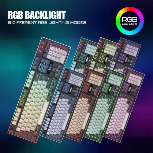 Vista 4 de RedThunder K10 Pro - Combo de teclado y ratón inalámbricos para juegos, retroiluminación RGB, batería recargable de 3800 mAh, teclado antighosting